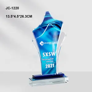 Jadevertu COLOR PRINT <span class=keywords><strong>Glory</strong></span> trofeo Premio Regalo de negocios azul placa de vidrio Premio personalizado - Product Image 3