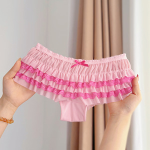 Culotte de bikini en maille à volants pour <span class=keywords><strong>femme</strong></span>, style Y2K Lolita, mini-short froncé sexy coquette taille basse tricotée extensible - Product Image 1
