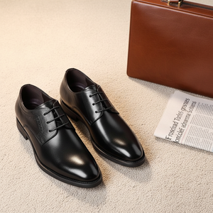 Scarpe da <span class=keywords><strong>Uomo</strong></span> con Rialzo Interno 3 Pollici - Oxford Nere Eleganti con Fodera in Vera Pelle e <span class=keywords><strong>Tacco</strong></span> Discreto Integrato - Product Image 3