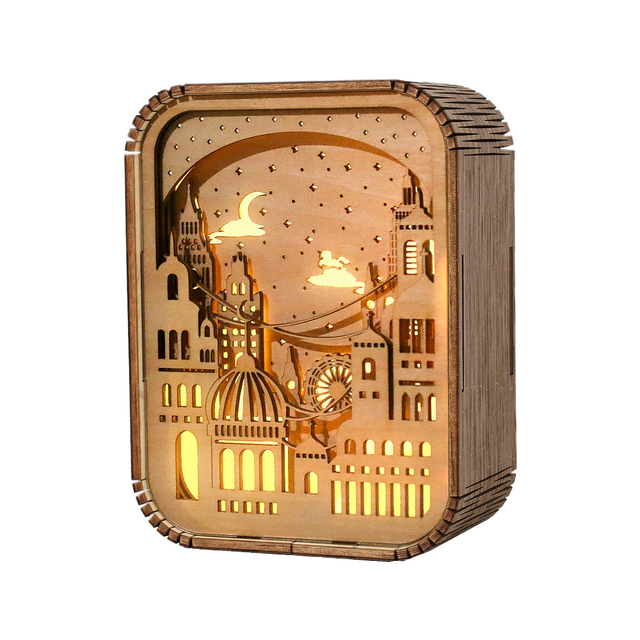 Custom Design Carved Wood Lamp LED Night Light Gift City Horse Cute Cat Desk Table Lamp Home Decoration Luxury Gift for Birthday