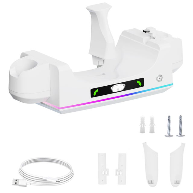 Charging Dock for Meta Quest3S/Quest3 Controllers Wall Mount Charging Station with RGB Light Magnetic Holder for Touch Plus