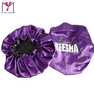 Muyang Customize Satin <b>Bonnet</b> Purple With Black Decorative Border 54-56cm For Women Home Use - Product Image 3