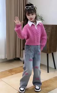 Nuova moda 2 pezzi 4-14Y set di abbigliamento per ragazze top maglione e denim pantaloni <span class=keywords><strong>vestiti</strong></span> per bambini <span class=keywords><strong>vestiti</strong></span> per ragazze - Product Image 5