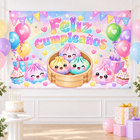 Décor de fond Joyeux Anniversaire, Bannière de fête en forme de boule arc-en-ciel à rebond lent, 180 x 110 cm, Décoration suspendue en polyester