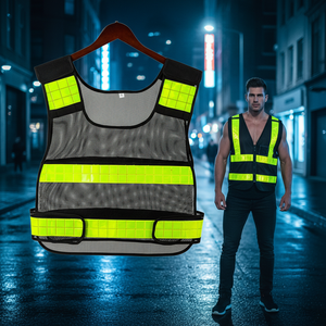 <span class=keywords><strong>Gilet</strong></span> de sécurité réfléchissant noir haute visibilité pour homme, avec logo personnalisé, en maille 120g, pour cyclistes, ouvriers du bâtiment et géomètres - Product Image 1