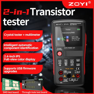 Testeur de transistors 2-en-1 ZOYI ZT-XT1, mesure de courant 0-1000V DC/AC 10A, précision 0,5%, affichage 5 chiffres, indicateur de batterie faible - Product Image 2