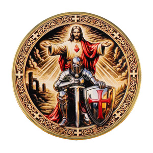 Pièce commémorative religieuse en métal, artisanat d'art, thème Guerrier de Christ, Templier, Jésus, Sacré-Cœur, décoration, cadeau de collection - Product Image 2