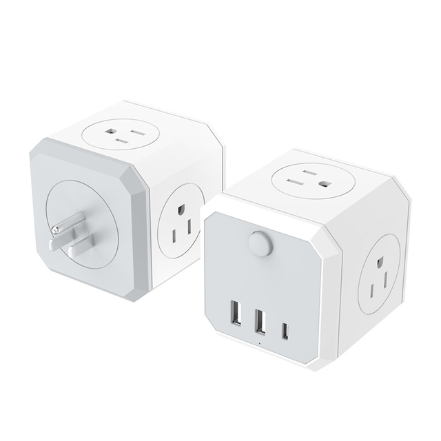 250V 10A Stainless Steel Power Cube Socket with 3 USB a Output Ports 4-Way Sockets Outlet 1.8M Extension Cord Adapter