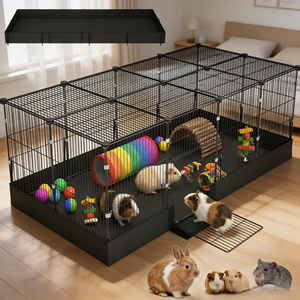Parque de juegos modular grande <span class=keywords><strong>para</strong></span> animales pequeños de interior con base de revestimiento y valla metálica <span class=keywords><strong>para</strong></span> <span class=keywords><strong>conejos</strong></span>, conejillos de indias, gatitos y hurones - Product Image 2