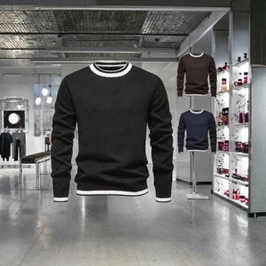 Pull-over pour homme anti-rides, col rond léger, en maille épaisse, coupe oversize, manches classiques, motif uni, idéal pour l'hiver - Product Image 3
