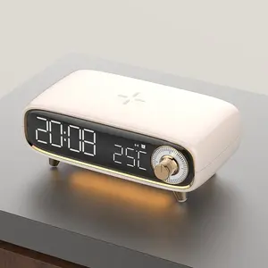 Pengisi daya nirkabel 5W portabel, pengeras suara nirkabel 5W dengan Alarm OEM dengan jam Digital LED dan lampu malam
