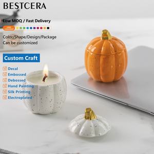Bestcera Halloween Đồ Trang Trí Trang Trí Nến Trang Trí Chủ Matte Nến Container Bí Ngô Hình Gốm Nến Jar Với Nắp - Product Image 1