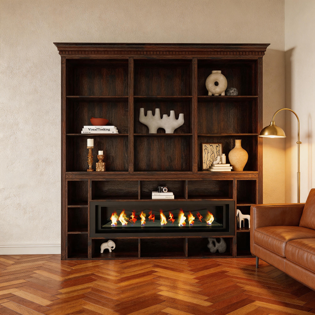 Custom Solid Wood Modern Electric Fireplace Side Cabinet, Living Room Display Storage Cabinet