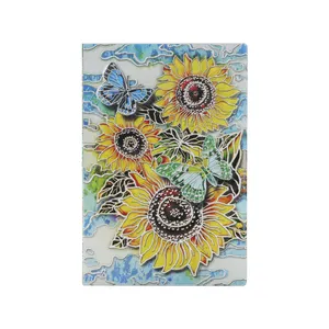 A5/A6 de girasol de cuero de cuaderno de tapa dura de alta calidad impresión personalizada promoción cuaderno en relieve Pu cuaderno de cuero