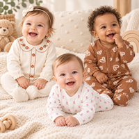 100% Katun Lembut Gaya Eropa Baju Bayi Baru Lahir dengan Kaki Terpasang Set 3 Potong dengan Cetakan Kartun untuk Usia 0-9 Bulan Pasokan Grosir