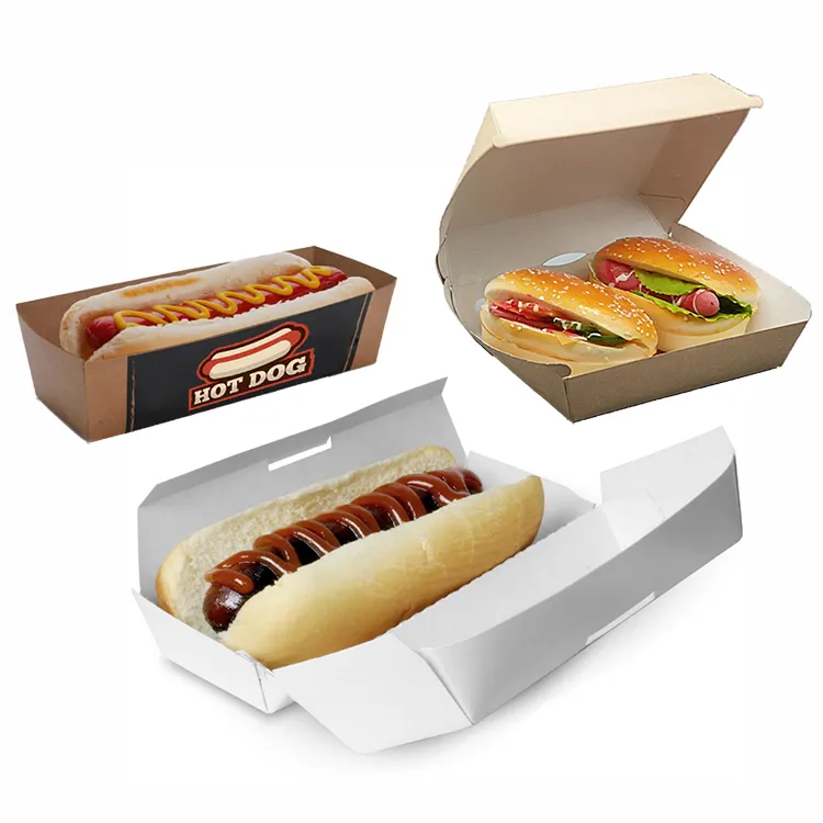 Benutzer definiertes Design gedruckt Logo Einweg Mini Pappe Wellpappe Kraft Mittagessen Pommes Hot Dog Hamburger Burger Verpackung Papier Box