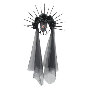 Corona de Flores Oscura para Novia, Adorno para el Cabello de Plástico Personalizable, para Fiestas Temáticas, Juegos de Rol, Estilo Gótico - Product Image 4