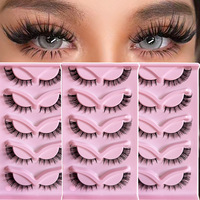 Faux cils effet œil de renard à marque privée, 5 paires par plateau, personnalisables, en fibres synthétiques douces, effet œil de chat, pour maquillage européen et américain