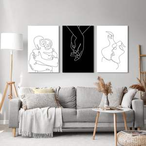 Tableaux d'art abstrait minimaliste pour couples, étreinte et baiser, ligne d'art <span class=keywords><strong>noir</strong></span> et blanc, décoration murale, peinture, chambre à coucher, salle de bain, salon, fabriqué en Chine - Product Image 4