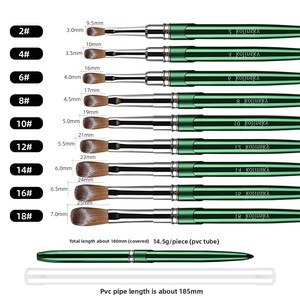 100% <b>Crimped</b> Kolinsky Acrylic Nail Brush Green Aluminum Handle Size 16 18 20 for Manicure Salon - Product Image 3
