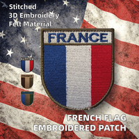 Drapeau de la France brodé en 3D, forme personnalisée, patch en tissu toile à coudre, marque OEM, origine Chine, pour vêtements