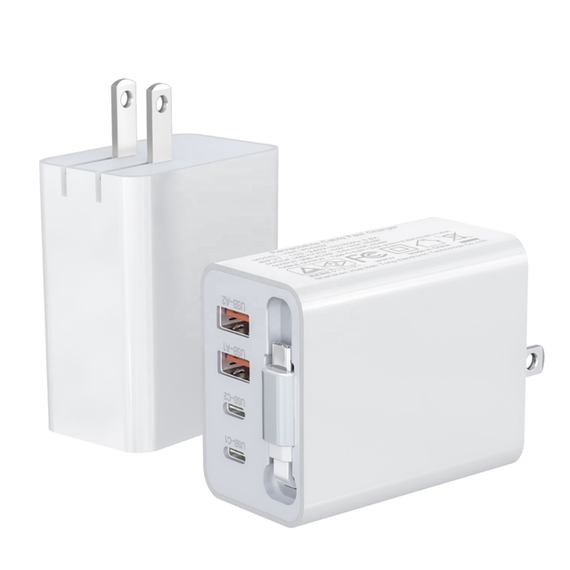 50W GaN Adapter USB-C Dual Ports 50W US/UK/EU Wall Charger 70CM Retractable Type-C Cable Fast Industrial Mobile Phone