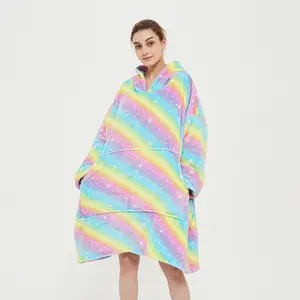 Grosir amazon nyaman selimut-Amazon Pelangi Lapisan Ganda TV, Selimut Malas Berkerudung Pullover Sweater Wanita Hangat