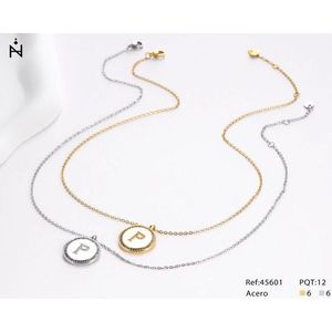 Collana con Ciondolo a Forma di Lettera P con Diamante, Catena da 2 Cm, Tono Argento e Oro, Acciaio Ref45601 - Product Image 3