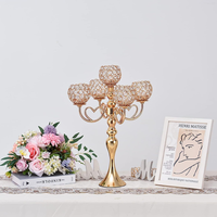 Candélabre en métal doré/argenté à 5 bras, écologique, avec cristaux en forme de cœur, grand modèle, pour centres de table de mariage et décorations de table