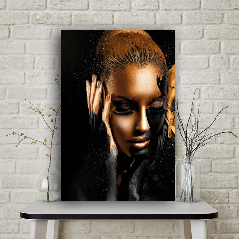 Black Gold Model African Art Woman Oil Painting on Canvas Cuadros Posters and Prints Scandinavian Wall Pictures for Living Room