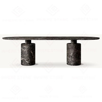 Table en travertin naturel sur mesure, meubles en pierre de marbre de qualité supérieure, table à manger en travertin artisanale avec 2 pieds cylindriques