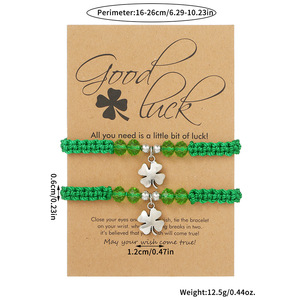 Pulsera de Trébol de Cuatro Hojas de la Suerte para el Día de San Patricio, Verde, Trenzada, para Mujer, Venta Caliente Transfronteriza - Product Image 3