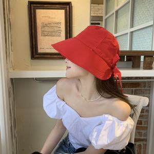 Mignon Coréen Inspiré <span class=keywords><strong>Petit</strong></span> Chaperon Rouge Seau Chapeau Mince Parasol Grand Bord Été Respirant Protection Solaire Style Pêcheur - Product Image 4