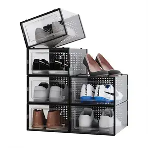 Stackable जूता प्रदर्शन के मामले जूता बॉक्स भंडारण एक्रिलिक स्नीकर भंडारण