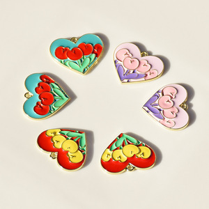 Heart Shape <b>Tulip</b> Flower Pendant Zinc Alloy Enamel For Necklace Making DIY Jewelry Findings Components <b>Red</b> Green Pink - Product Image 1