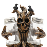Ensemble salière et poivrière en résine style sculpture sur bois hibou gothique d'Halloween, support décoratif de cuisine, vente en gros OEM ODM