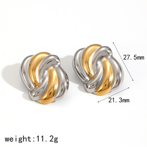 ต่างหูสตั๊ดสแตนเลสทรงเรขาคณิตสำหรับผู้หญิง ชุบทอง 18k ต่างหูไทเทเนียมสตีลทันสมัยทรงวงกลม - Product Image 5