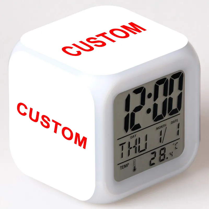 Sublimation Blank Clock EMAF Professional Sublimation Blanks Custom Logo Plastic Cube LED Color Change Digital Alarm Clock Kids Cartoon Pattern Clock