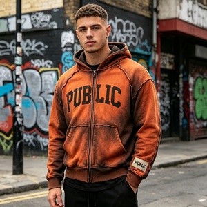 Fabricant OEM de sweats à capuche streetwear haut de gamme personnalisés, surdimensionnés, avec impression sérigraphiée, broderie, patch, effet Monkey Wash, sweats à capuche zippés pour hommes - Product Image 3