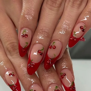 <span class=keywords><strong>Uñas</strong></span> Postizas Acrílicas con Decoración de Perlas y Diamantes de Imitación Estilo Francés, Diseño Simple de Almendra, para Regalo - Product Image 3