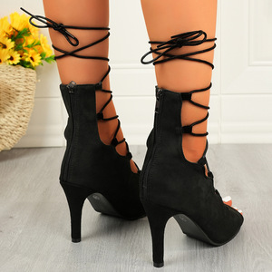 Summer Fashion Fish Mouth Cross Strap <b>Sandals</b> Women's Plus Size Stiletto Cut Out High Heels 43 - Product Image 4