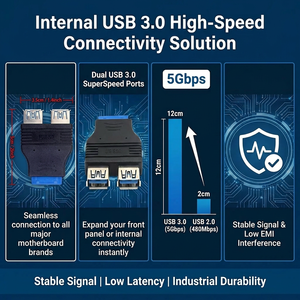 Adaptador de Placa Base Interna USB 3.0 de 20 Pines a Doble USB 3.0 Tipo A Hembra, Conector Blindado de Alta Velocidad de 5 Gbps - Product Image 4