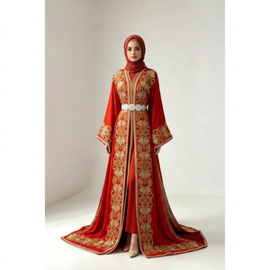 Abaya Larga para Mujer, Estilo Internacional, Cuello en V, Manga Larga, Bordado Floral, Corte Holgado, Estilo de Oriente Medio - Product Image 1