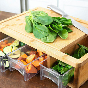 <b>Bamboo</b> Drawer Style Cutting Board With <b>Containers</b> Rectangle Home Kitchen Storage Chopping Block - Product Image 3
