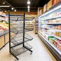 Présentoir de supermarché personnalisé à grande capacité en fil métallique, avec panier de rangement inclinable pour légumes, fruits, snacks et aliments