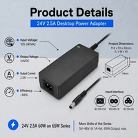 Adaptateur d'alimentation 24V 2500mA, bloc d'alimentation de bureau 60W pour imprimante LED, scanner, barre de son, caméra CCTV, adaptateur d'alimentation AC/DC 24V 2.5A