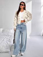 Cardigan en tricot jacquard personnalisé pour femme, col en V, manches longues, coupe oversize, décontracté et chaud, OEM ODM