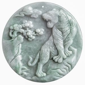 Pendentif en jadéite naturelle UNISEXE vert clair style chinois classique Tigre design original Cadeau avec certificat d'évaluation DW34 - Product Image 5