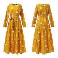 Robe Longue Musulmane Vintage Femme Dubaï Turquie Hijab Abaya Imprimé Pois Robe Maxi Islamique