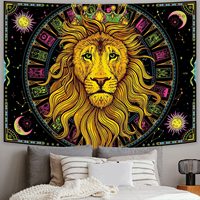 Tapisserie murale en polyester avec motif couronne de lion cosmique néon, impression HD, résistante à la décoloration, légère, art mural, vente en gros